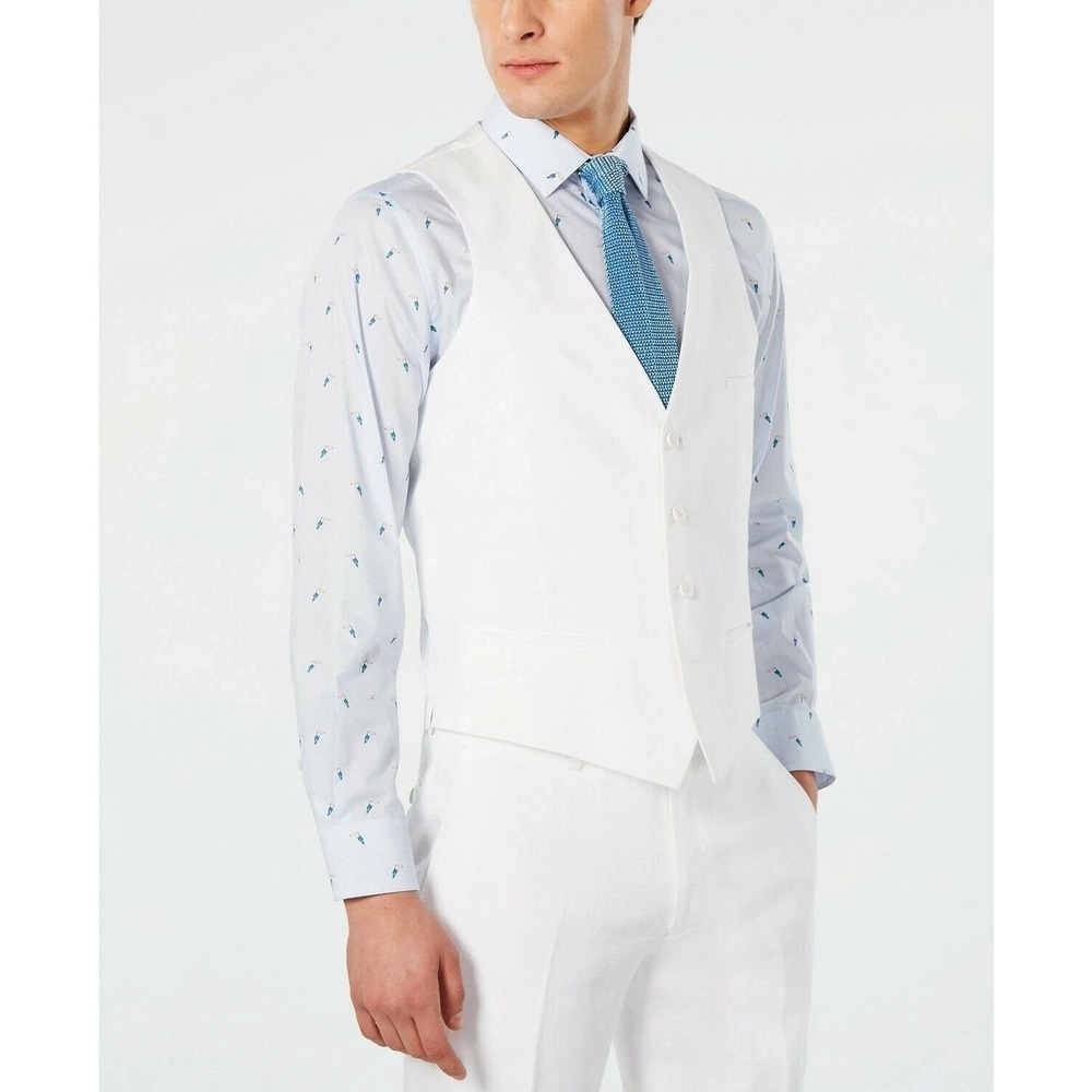 Bar III Mens Slim fit Suit Vest‎ Size Small White 100%Linen E091426 - Picture 4 of 16